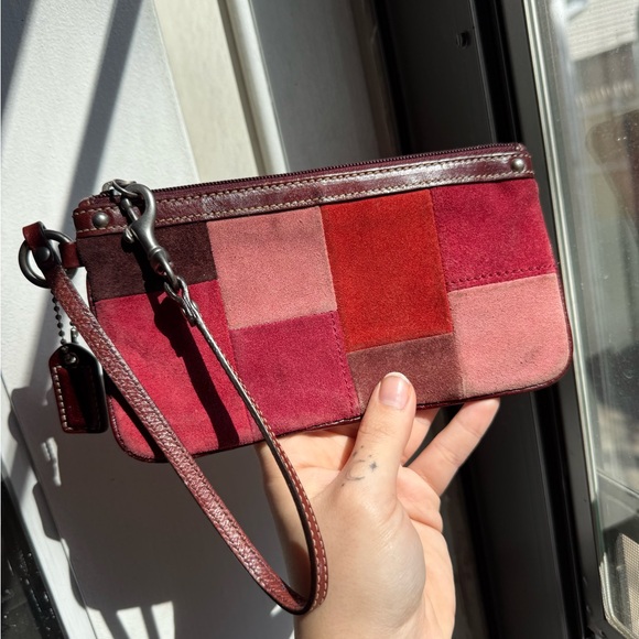 Coach Patchwork Suede Wristlet - Red & Pink Tones - Picture 2 of 6